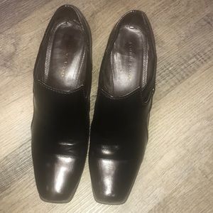 COPY - Dark brown shoeties with stacked leather h…